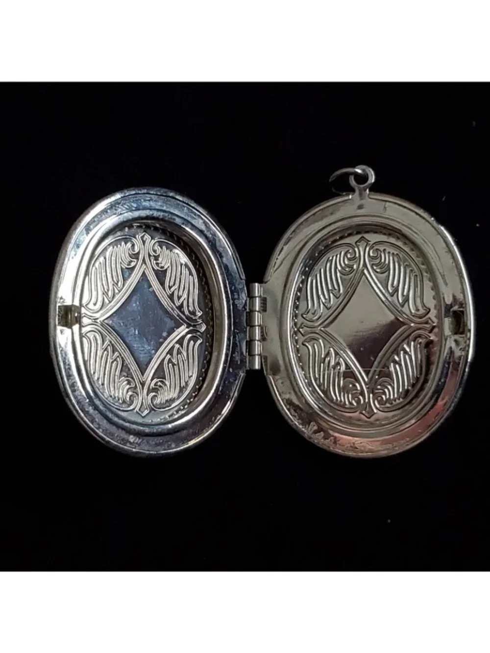 Vintage Locket Pendant Silver Tone Opalescent Cabochon 1.75